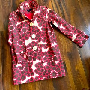 Boden Rainy Day Mac Cotton Coat Geometric Floral Daisy Pink No Hood